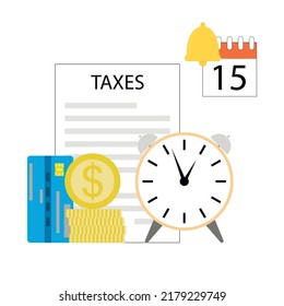 Recordatorio del impuesto sobre la remuneración, tiempo de pago. Vector de tiempo de recordatorio para el impuesto de pago, impuesto financiero comercial para la renta, ilustración del calendario de financiación de fechas