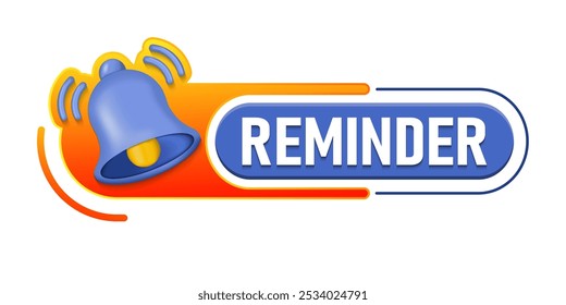 Reminder. Push notifications box. Reminder button, banner, label, template for website. Event alert message, web notification box and announcement notice. Illustration of a ringing notification bell. 