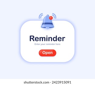 Reminder. Push notifications box. Event alert message, web notification box and announcement notice. Business planning, events, reminder and timetable. Calendar reminder