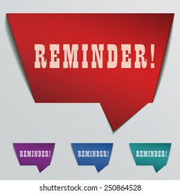 reminder red 3d realistic paper speech bubble isolated on gray