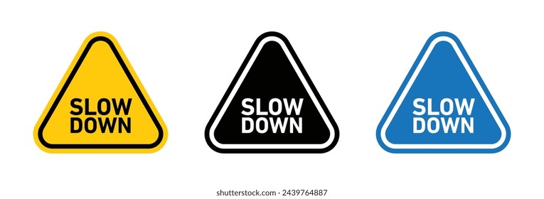 Reminder to Reduce Speed. Black and Yellow Safety Sign. Slow Driving Road Alert