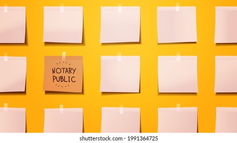 reminder schedule board notary public written on sticky note paper signing and legalization documents concept