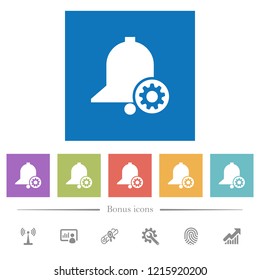 Reminder settings flat white icons in square backgrounds. 6 bonus icons included.