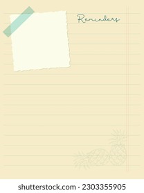 Reminder sheet template, to do list, note planner, scrapbooking and decoupage, hand drawn pineapple on school notebook sheet. Vector illustration