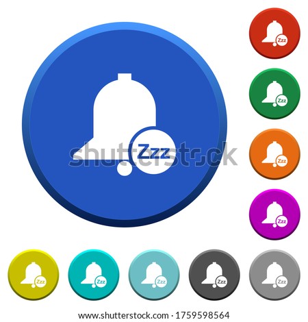 Reminder snooze round color beveled buttons with smooth surfaces and flat white icons