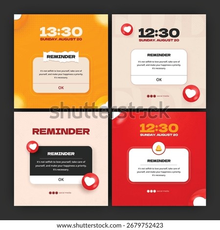 Reminder social media post template design. motivational quotes post web banne
