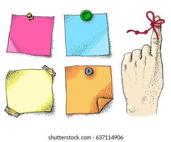 Reminder string on finger and paper stickers