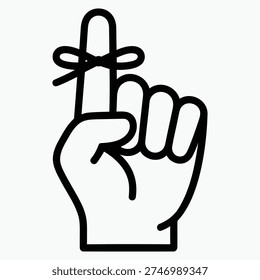 Reminder String Tied Around Finger Symbol of Memory and Important Task Simple Line Art