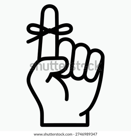 Reminder String Tied Around Finger Symbol of Memory and Important Task Simple Line Art