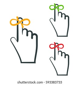 Reminder symbols. Ribbon (string) tied on finger