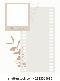 Reminder template vintage decoupage  collage blank with plants, blank for notes to do list, planner, ideas.