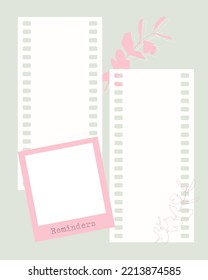 Reminder template vintage decoupage  collage blank with pink plants, blank for notes to do list, planner, ideas.