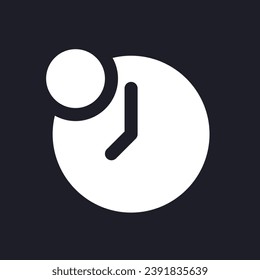 Reminder from time app dark mode glyph ui icon. Clock notification. User interface design. White silhouette symbol on black space. Solid pictogram for web, mobile. Vector isolated illustration
