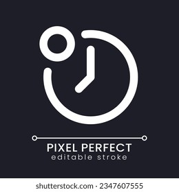 Reminder from time app pixel perfect white linear ui icon for dark theme. Clock notification. Vector line pictogram. Isolated user interface symbol for night mode. Editable stroke. Poppins font used