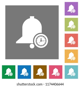 Reminder time flat icons on simple color square backgrounds