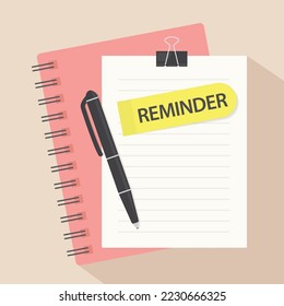 reminder written on stikcy note - vector illustration