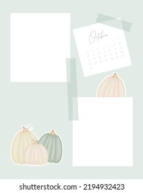 Reminders Calendar October 2022 Collage Vintage For Notes Reminder To Do List Scrapbooking Sticker With Pumpkins. Vector Illustration