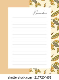 Reminders To do list pattern background with doodle pods. Autumn Forms, reminders, notes, recipes.