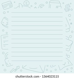 Reminders for notes with a moneys elements made in doodle style, template page.