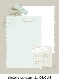 Reminders witch Calendar May 2022 To do list , banana and stamp , ideas, plans, vintage.