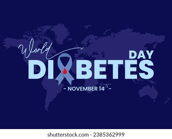 Recordando el número de casos de diabetes que afectaron al mundo el 14 de noviembre como una conmemoración del Día Mundial de la Diabetes. Fondo vectorial para conmemorar el día internacional de la diabetes aislado en azul oscuro.