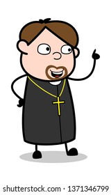 Reminding While Talking - Cartoon Priest Religious Vector Illustration
