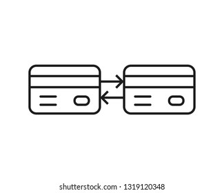 Remittance Between Two Credit Cards. Lineart Flat Simplify Modern Wealth Logotype Graphic Art Design Isolated On White Background. Concept Of Easy Banking Like Secure Payment Method Or Digital Pay