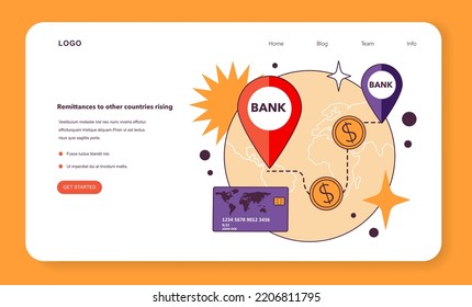 Remittances to other countries rising as a recession indicator web banner or landing page. Global money transfer cost increase due ti economic slow down or stagnation. Flat vector illustration