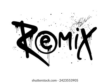 Remix graffiti urban grunge street art vector illustration with leaking, drop. Print for graphic tee, hoodie, streetwear. Vintage retro symbol of 1980s, 1990s 