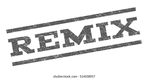 Remix watermark stamp. Text caption between parallel lines with grunge design style. Rubber seal stamp with unclean texture. Vector grey color ink imprint on a white background.