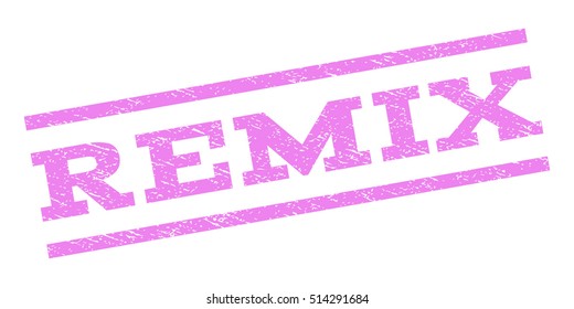 Remix watermark stamp. Text tag between parallel lines with grunge design style. Rubber seal stamp with unclean texture. Vector violet color ink imprint on a white background.