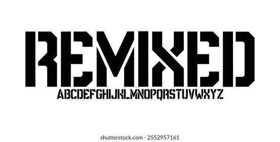 Remixed, sports abstract digital tech font. Logo creative font, type, technology, movie, digital, music, movie. Font and illustration in vector format.
