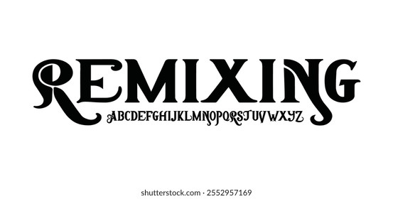 Remixing, sports abstract digital tech font. Logo creative font, type, technology, movie, digital, music, movie. Font and illustration in vector format.
