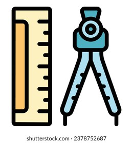 Remodeling compass icon outline vector. Wall design. Interior service color flat