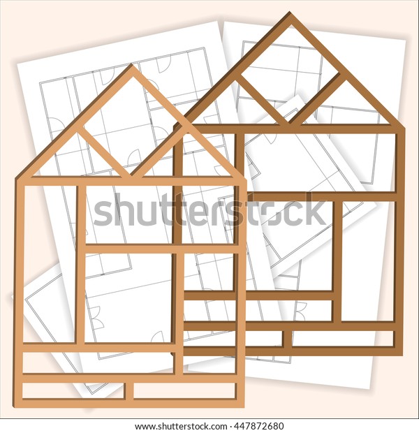 Remodeling House One Frame House Blueprints Stock Vector Royalty