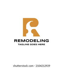 Remodeling letter r with hammer logo Vector