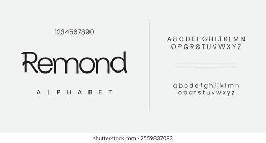 Remond creative modern geometric urban alphabet font. Digital abstract futuristic, game, techno, robot, music, logo, sport, minimal technology typography. Simple numeric vector illustration