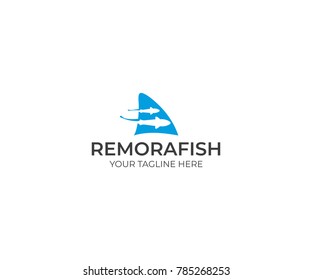 Remora Fish and Shark Fin Logo Template. Sharksucker Vector Design. Sea Life Illustration
