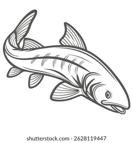 Remora Fish Vector Illustration, Line Art