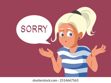 
Remorseful Teen Girl Saying Sorry Vector Illustration. Teenager feeling apologetic about a mistake she did
