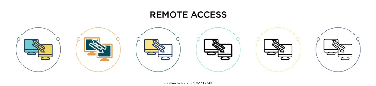 Remote access icon in filled, thin line, outline and stroke style. Vector illustration of two colored and black remote access vector icons designs can be used for mobile, ui, web