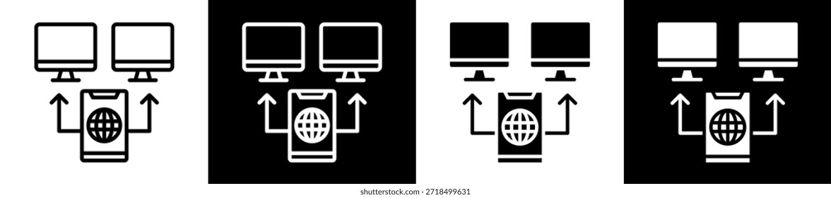 Conjunto De Iconos De Acceso Remoto En Colección De Estilo Lleno En Blanco Y Negro