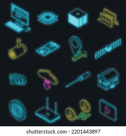 Remote Access Icons Set. Isometric Set Of Remote Access Vector Icons Neon Color On Black