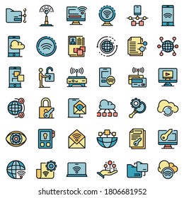 Remote access icons set. Outline set of remote access vector icons thin line color flat on white