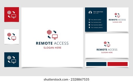 Remote access logo design with editable slogan. Branding book and business card template.