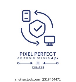 Remote access security linear desktop icon. Data encryption. Safe connection. Pixel perfect 128x128, outline 4px. GUI, UX design. Isolated user interface element for website. Editable stroke