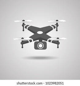 Remote aerial drone with a camera taking photography or video recording . Vector art on isolated background. Flat design.