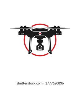 Remote aerial drone with a camera taking photography or video recording . Vector art on isolated background. Flat design.