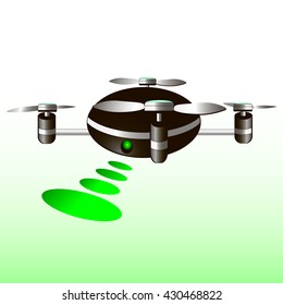 Remote aerial drone with a camera taking photography or video recording . Vector  on isolated background. Isometric , flying drone, quadrocopter.