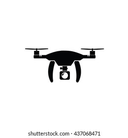 Remote aerial drone with a camera taking photography or video recording . Vector art on isolated background. Flat design